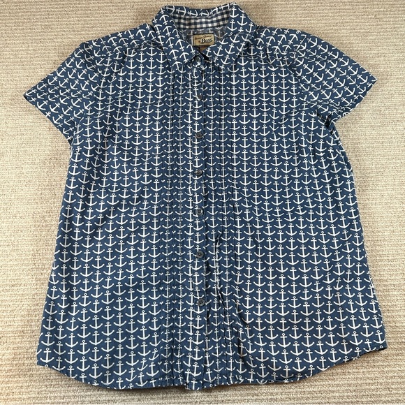 Bass Other - G.H. Bass Nautical Anchor Shirt Men’s Large Blue Cotton Button Up Coastal Casual